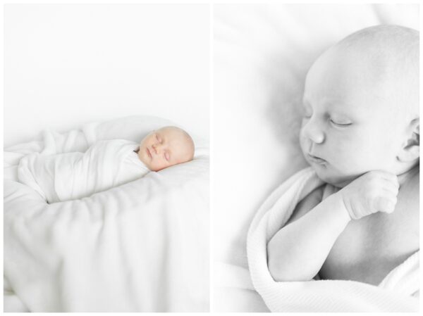 Newborn baby swaddled.