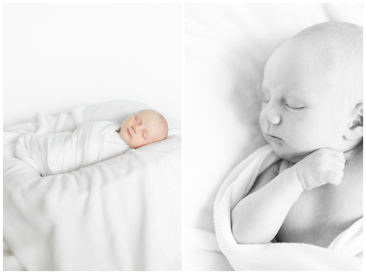 Newborn baby swaddled.