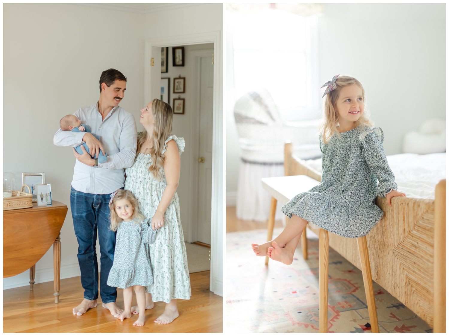 Young family of four standing in their home in Chatham NJ.