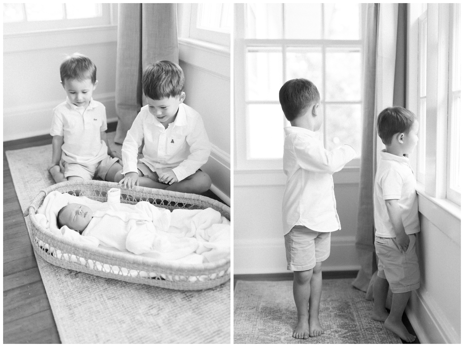 Toddlers with newborn brother during in-home photo session in Basking Ridge, NJ.
