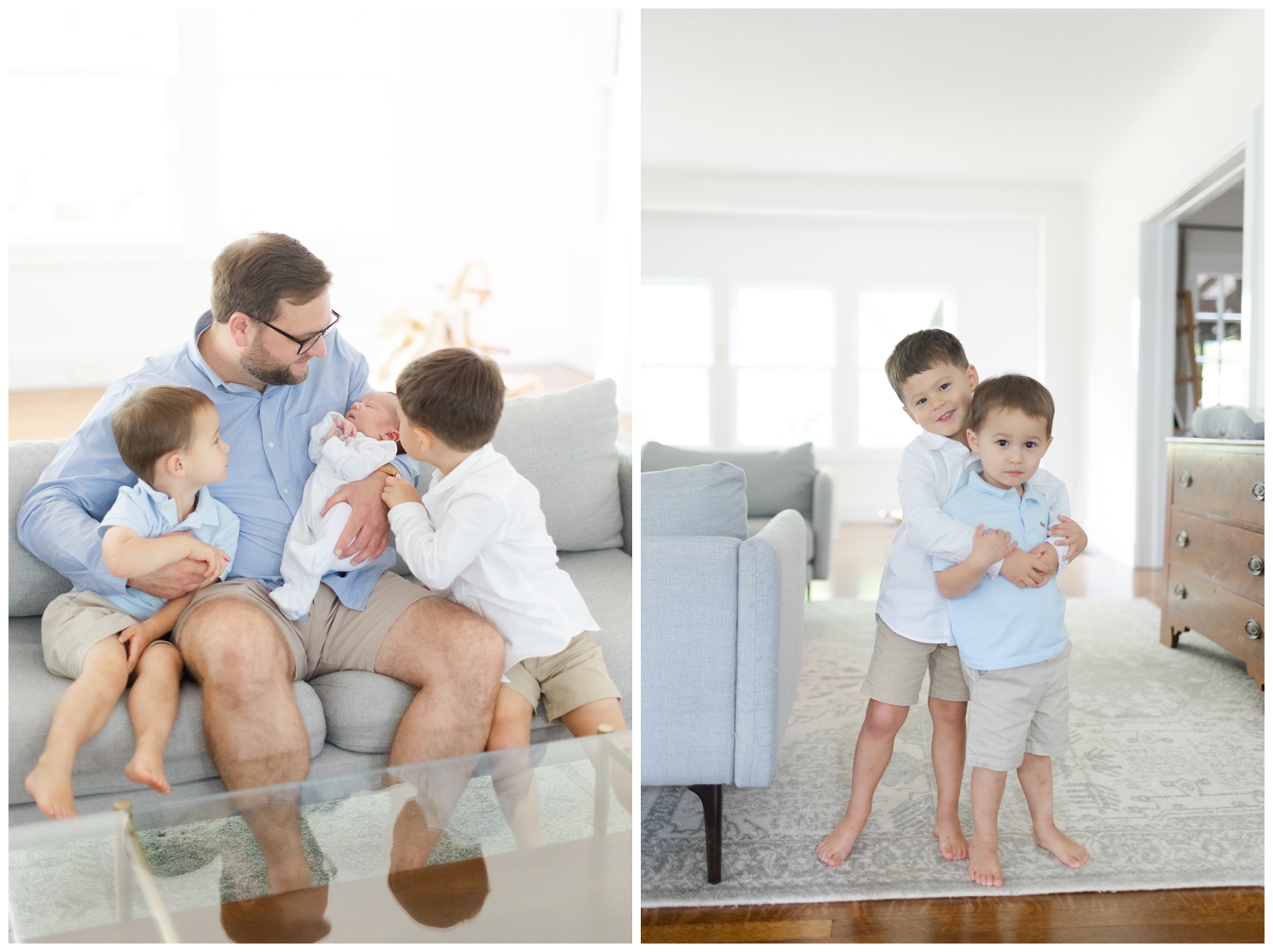 Dad with toddler sons and newborn baby during newborn session by Erin Dwyer Photography.