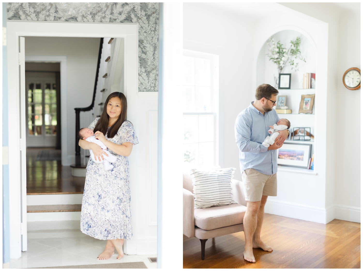 Mom and dad with newborn son during at home newborn session in Basking Ridge NJ.