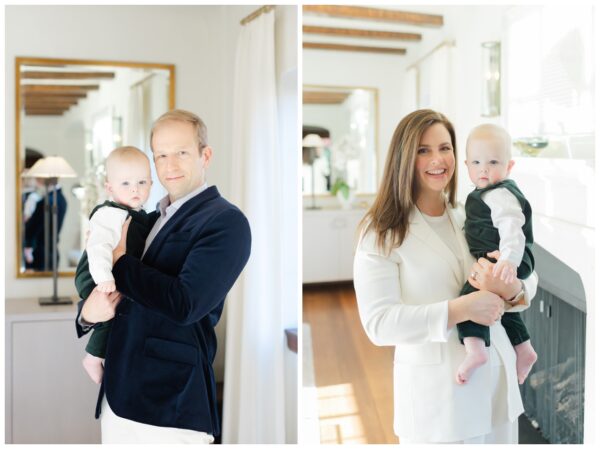 Mom and dad smiling with their baby boy.